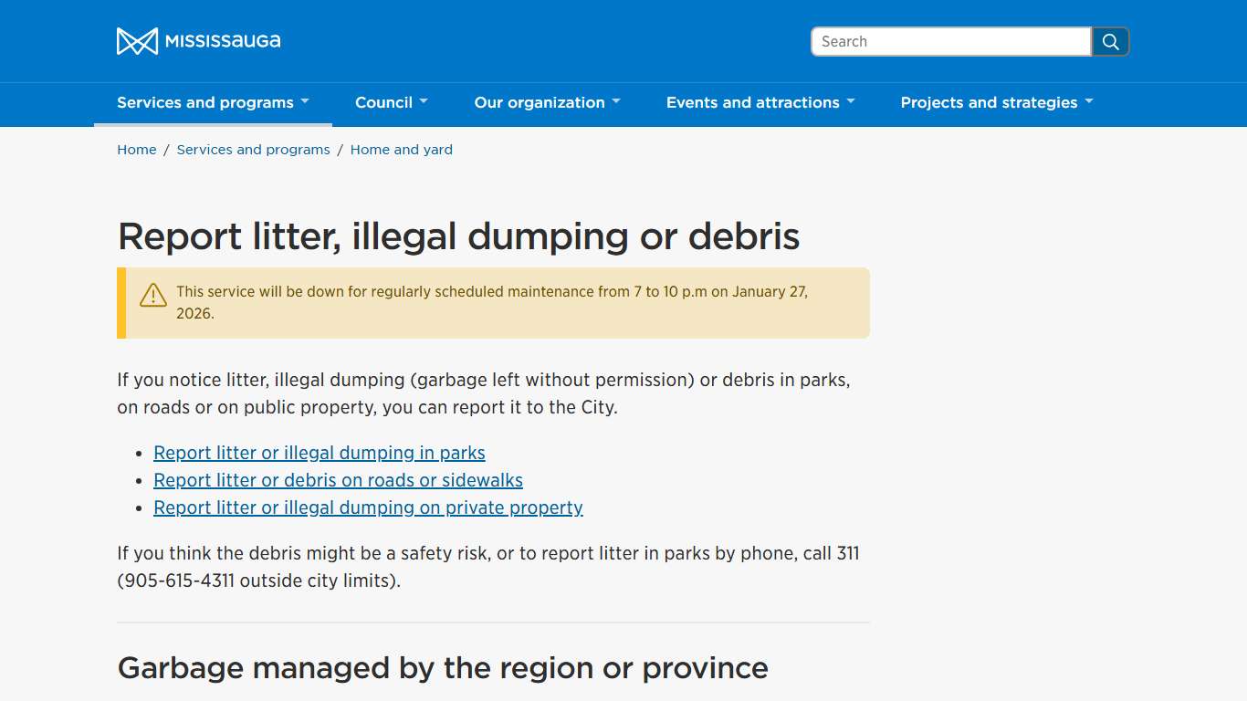 Report litter, illegal dumping or debris – City of Mississauga